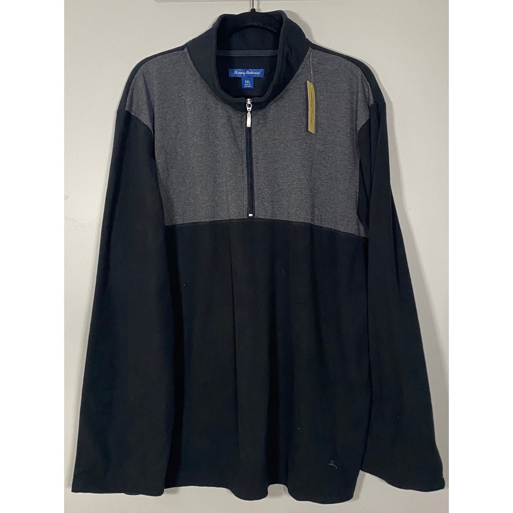 NWT Tommy Bahama Pajama Top Mens XXL Black Quarter Zip Fleece Colorblock 0362